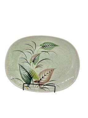 Orient Ware Verano Hand Painted Oval Ceramic Platter Leaf Design 14x11 Vtg Japan